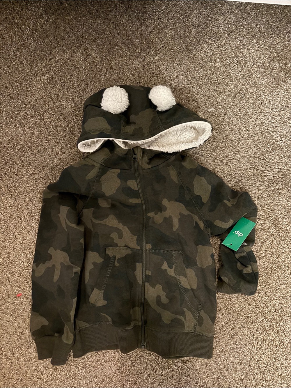 dip Kids Camo Hooded Jacket with Sherpa Lined Hood - Green